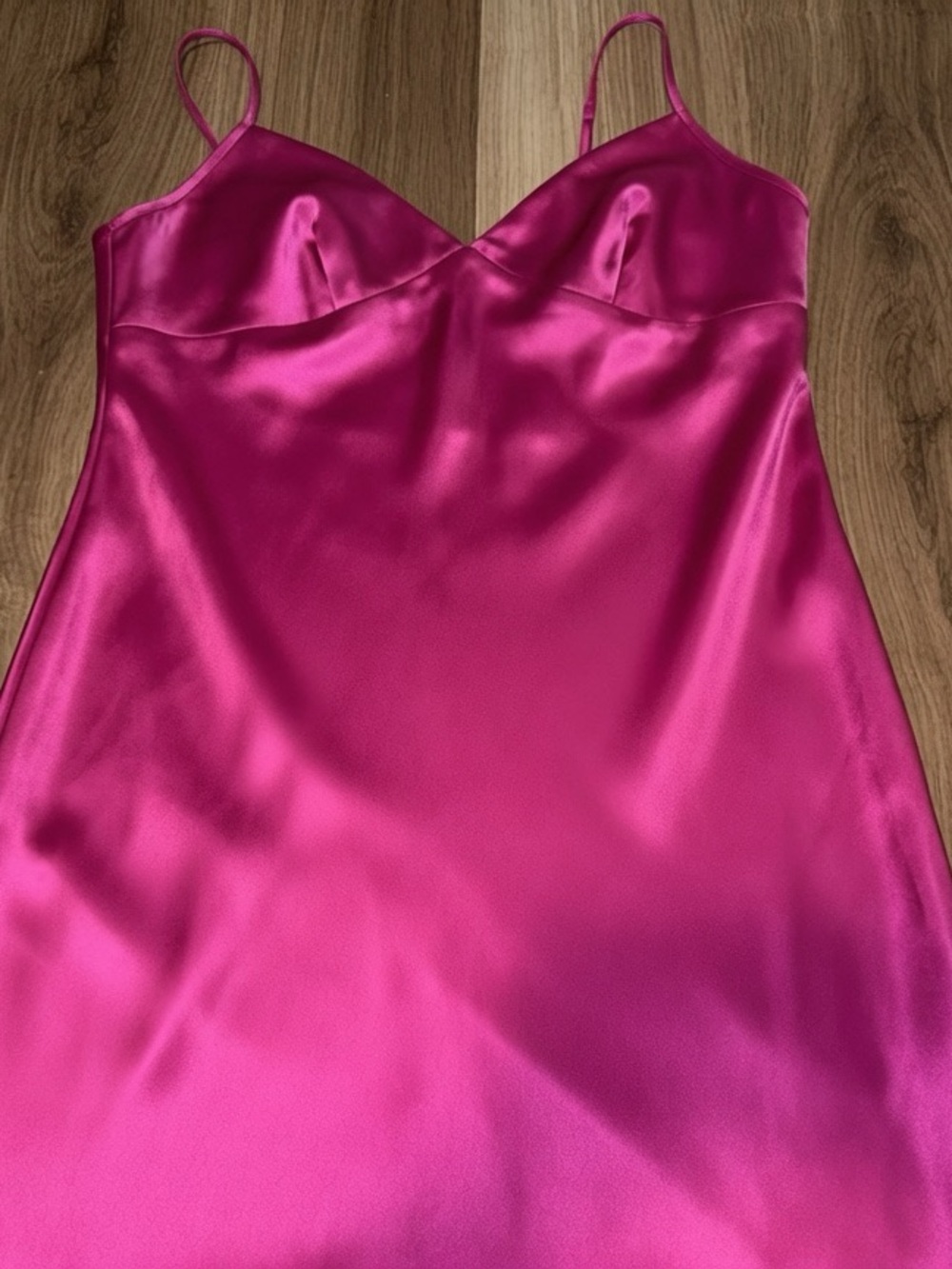 Satin Spaghetti-Strap Mini Dress in Fuchsia